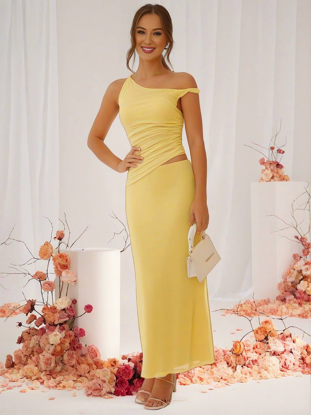 Cocolii robe longue tulle une épaule découpes sans manches femme élégant invité mariage robe de plage