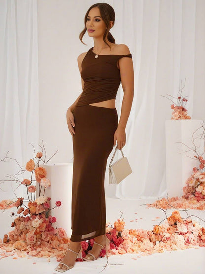 Cocolii robe longue tulle une épaule découpes sans manches femme élégant invité mariage robe de plage