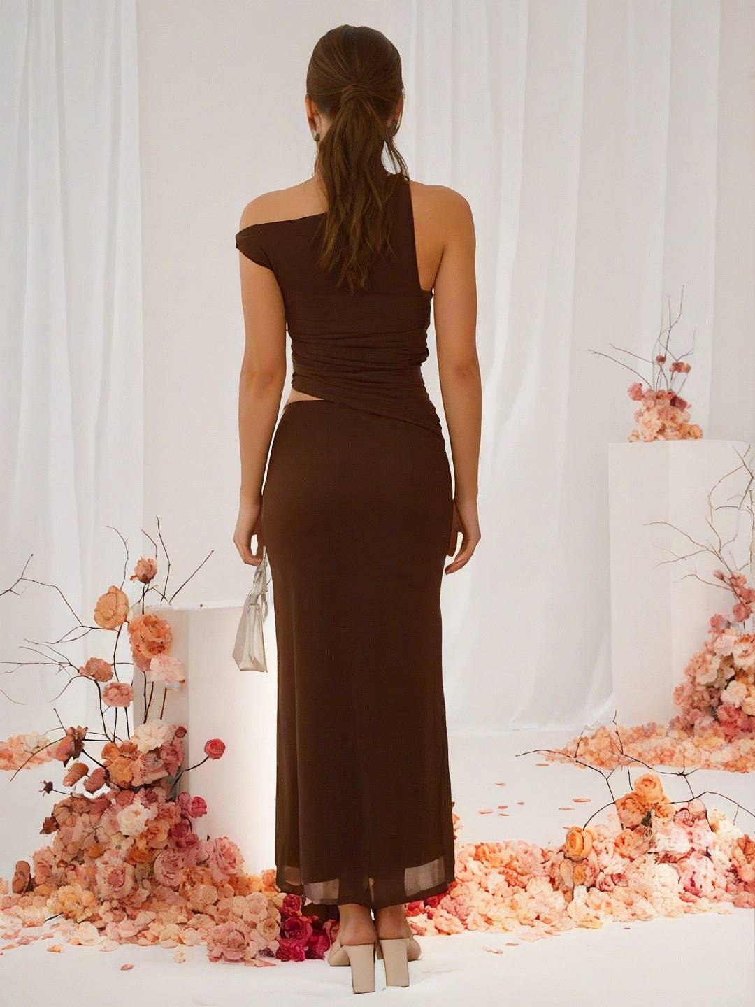 Cocolii robe longue tulle une épaule découpes sans manches femme élégant invité mariage robe de plage