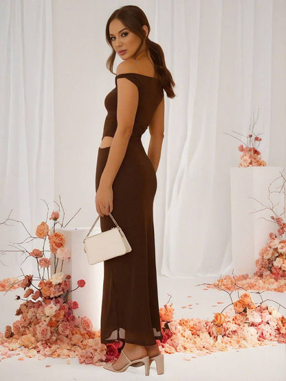 Cocolii robe longue tulle une épaule découpes sans manches femme élégant invité mariage robe de plage