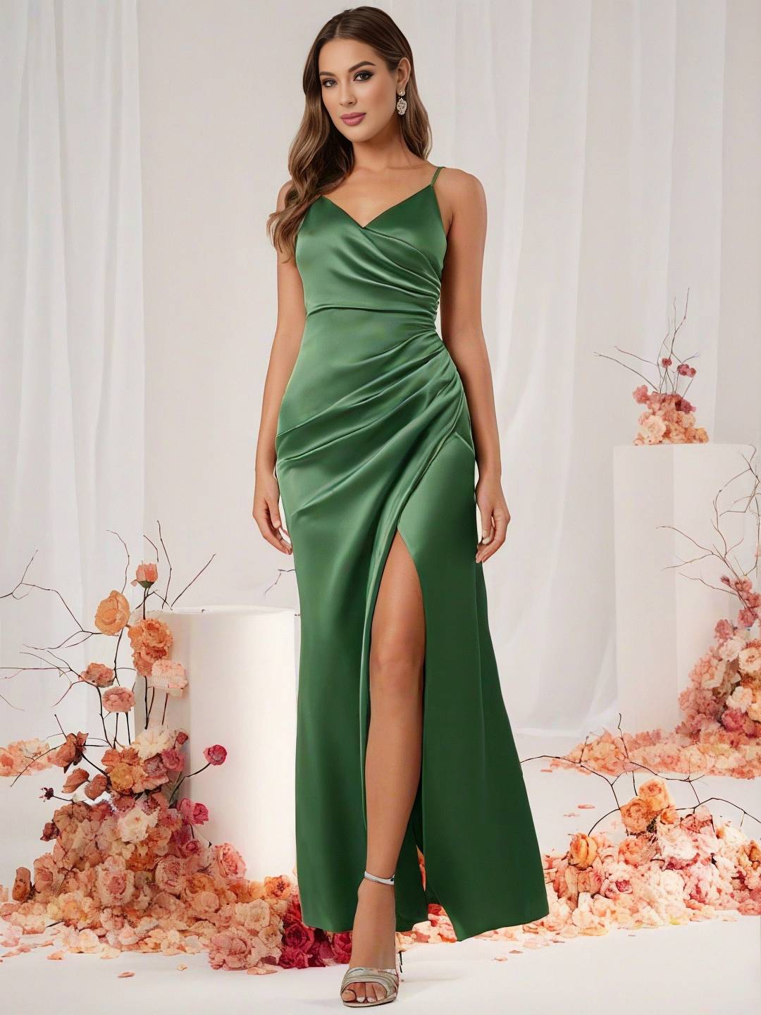 Cocolii robe demoiselle d'honneur robe en satin v-cou fendu dos nu sans manches femme de soirée invité mariage