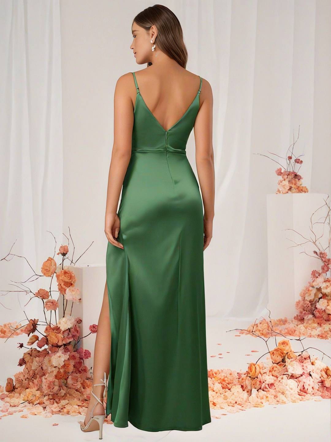 Cocolii robe demoiselle d'honneur robe en satin v-cou fendu dos nu sans manches femme de soirée invité mariage