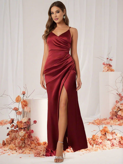 Cocolii robe demoiselle d'honneur robe en satin v-cou fendu dos nu sans manches femme de soirée invité mariage