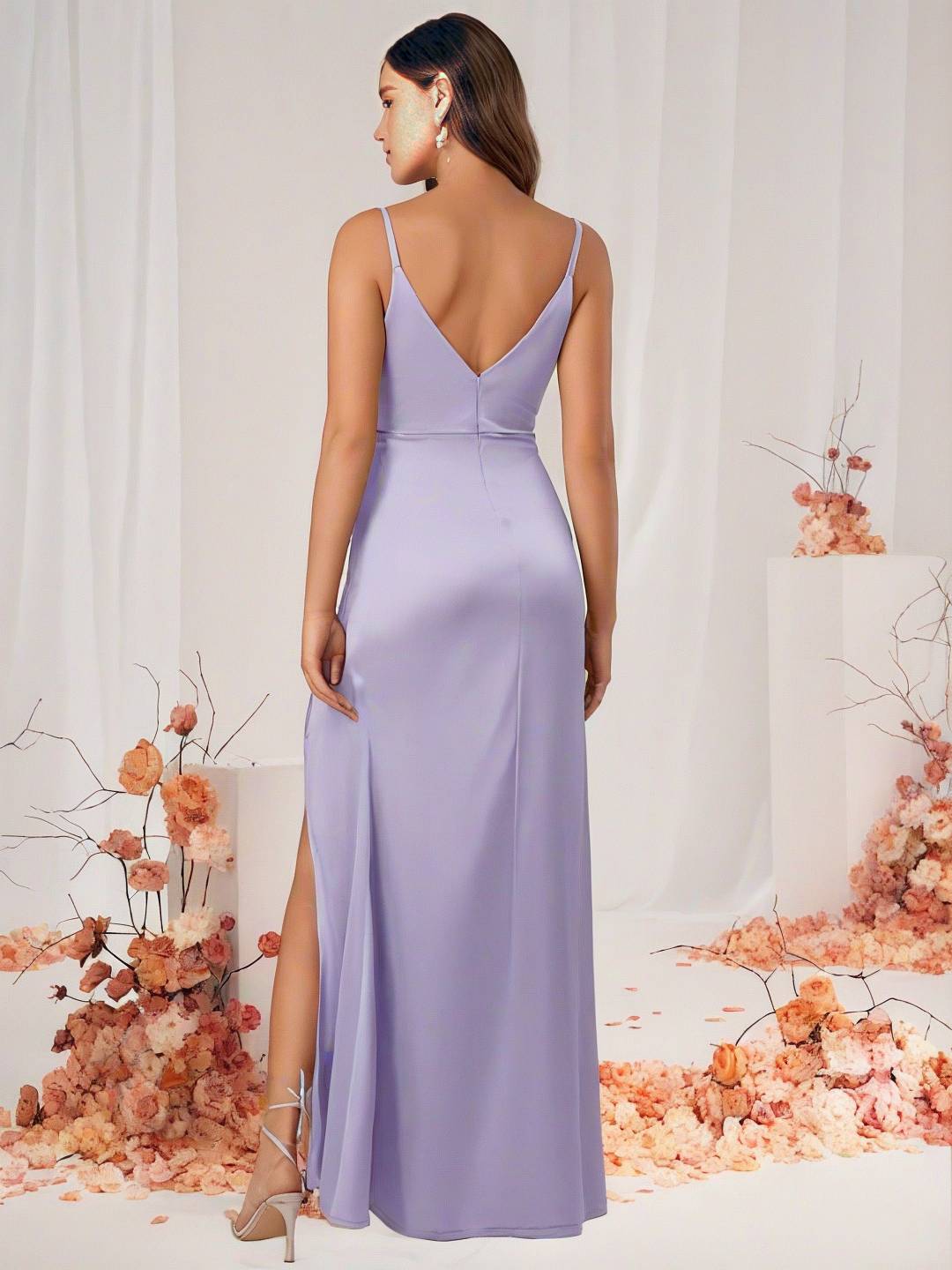 Cocolii robe demoiselle d'honneur robe en satin v-cou fendu dos nu sans manches femme de soirée invité mariage