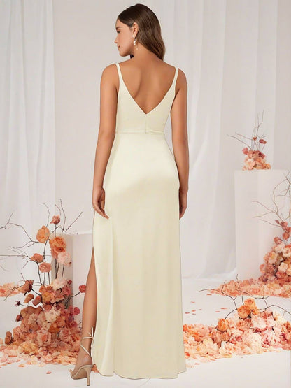 Cocolii robe demoiselle d'honneur robe en satin v-cou fendu dos nu sans manches femme de soirée invité mariage