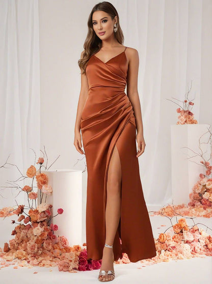 Cocolii robe demoiselle d'honneur robe en satin v-cou fendu dos nu sans manches femme de soirée invité mariage