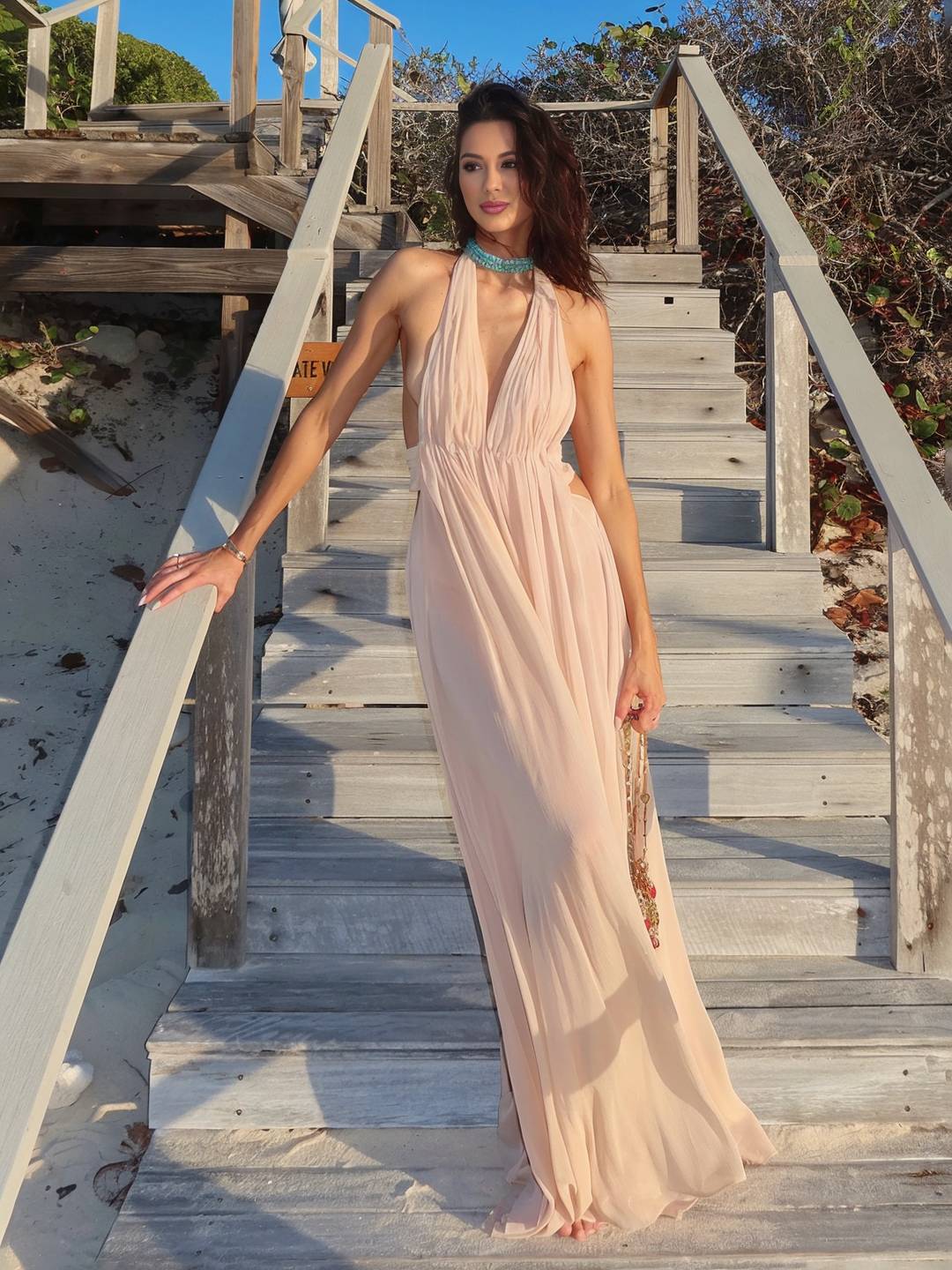 Cocolii robe longue découpes dos nu licou décolleté plongeant sans manches femme élégant de soirée pour mariage robe de plage