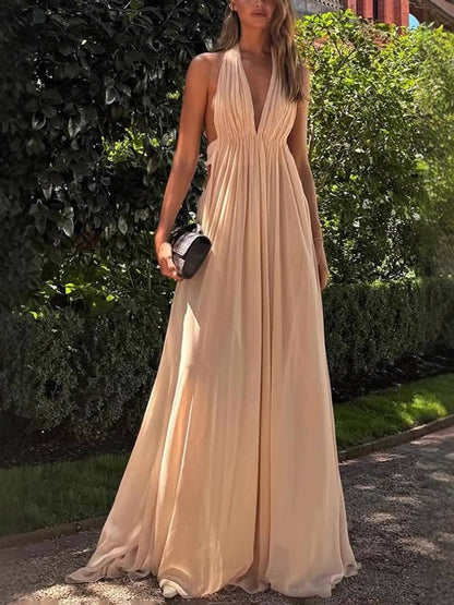 Cocolii robe longue découpes dos nu licou décolleté plongeant sans manches femme élégant de soirée pour mariage robe de plage