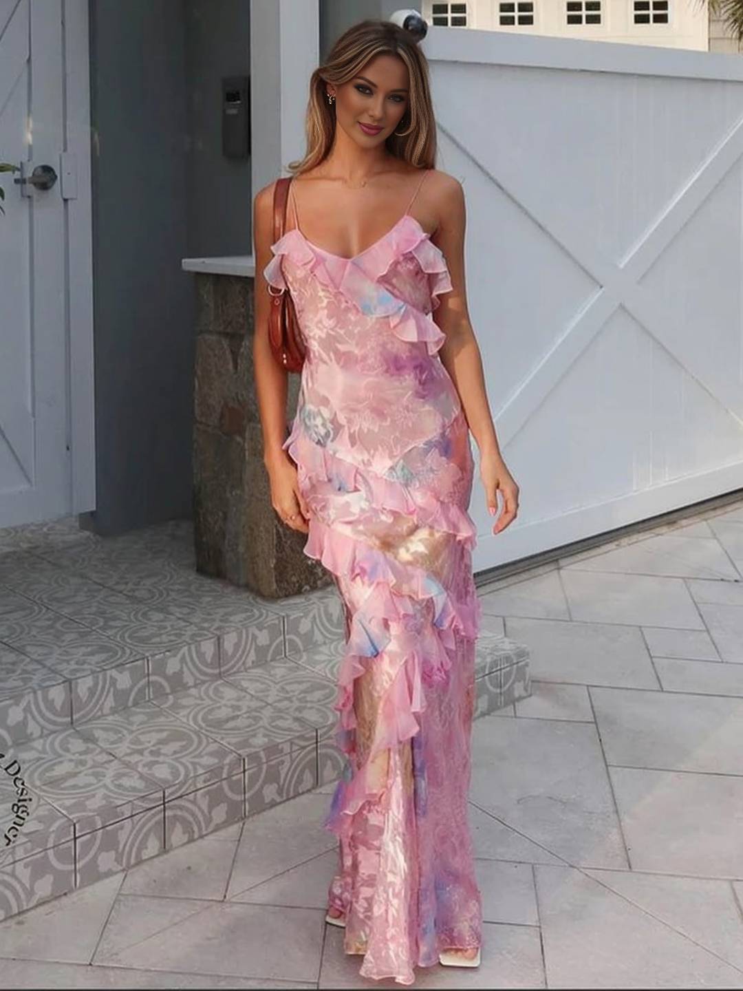 Cocolii robe longue à volantée imprimé à fleurie pour femme idéale pour les vacances à la plage ou en été