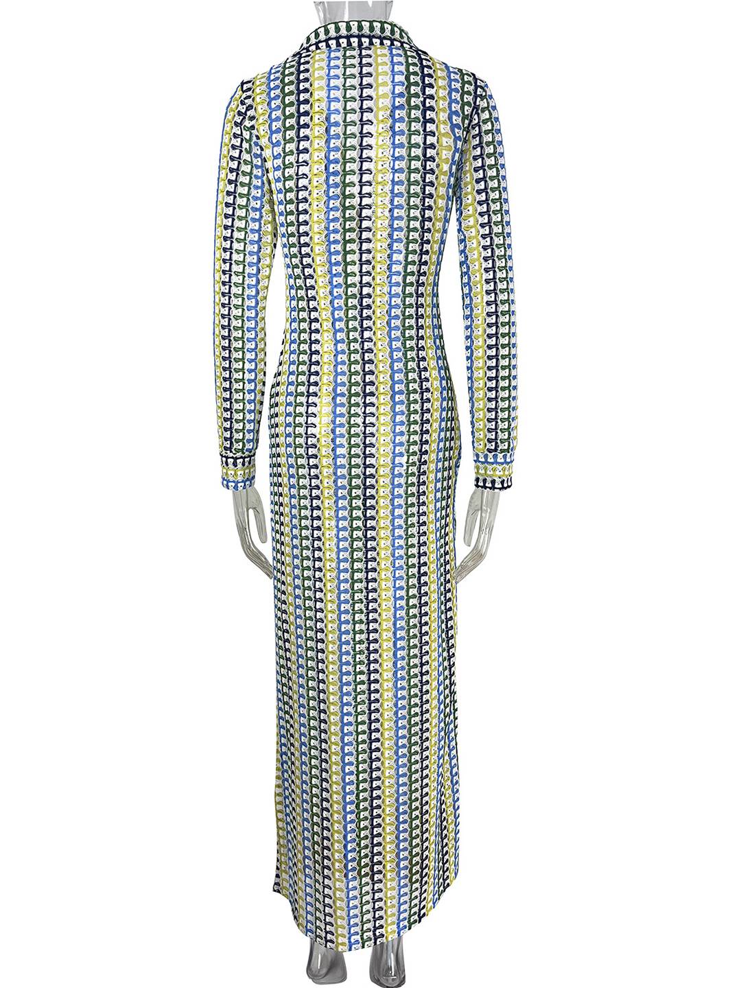 Cocolii robe longue en crochet décolleté plongeant imprimé à fleurie fendu manches longues bohème décontracté de plage pour l'été