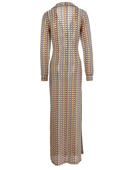 Cocolii robe longue en crochet décolleté plongeant imprimé à fleurie fendu manches longues bohème décontracté de plage pour l'été