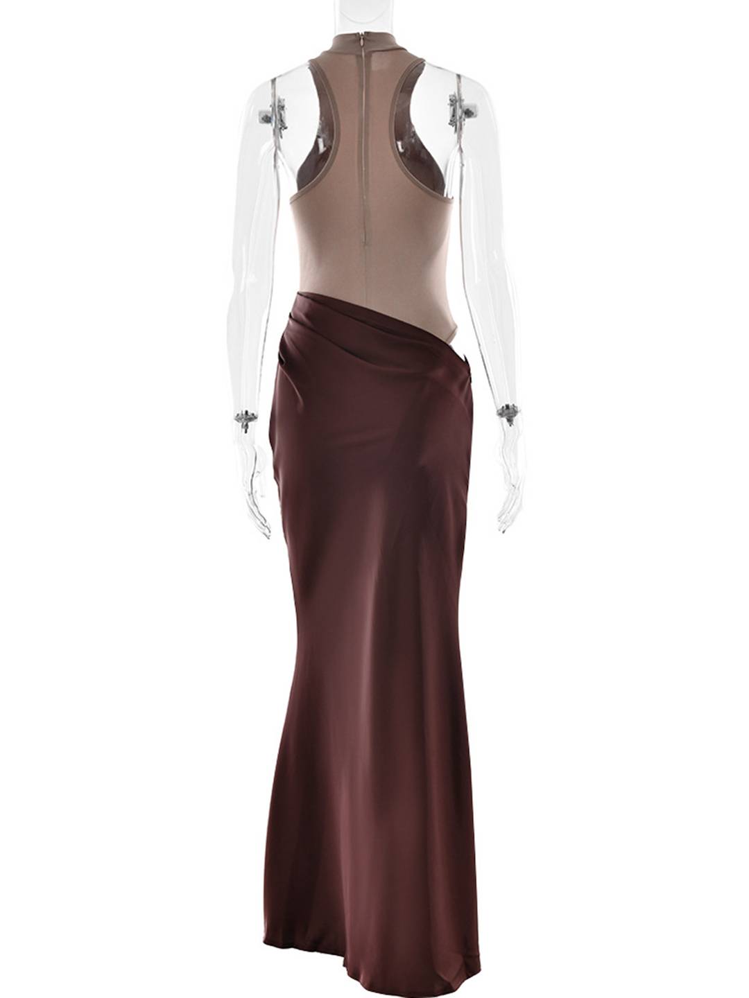 Cocolii robe longue moulante en satin col rond épaules dénudées sans manches élégant femme de soirée bal de promo