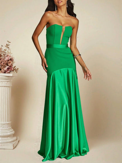 Cocolii robe longue en satin bustier sans manches coupe sirène élégant robe de soirée cérémonie idéale pour une occasion spéciale