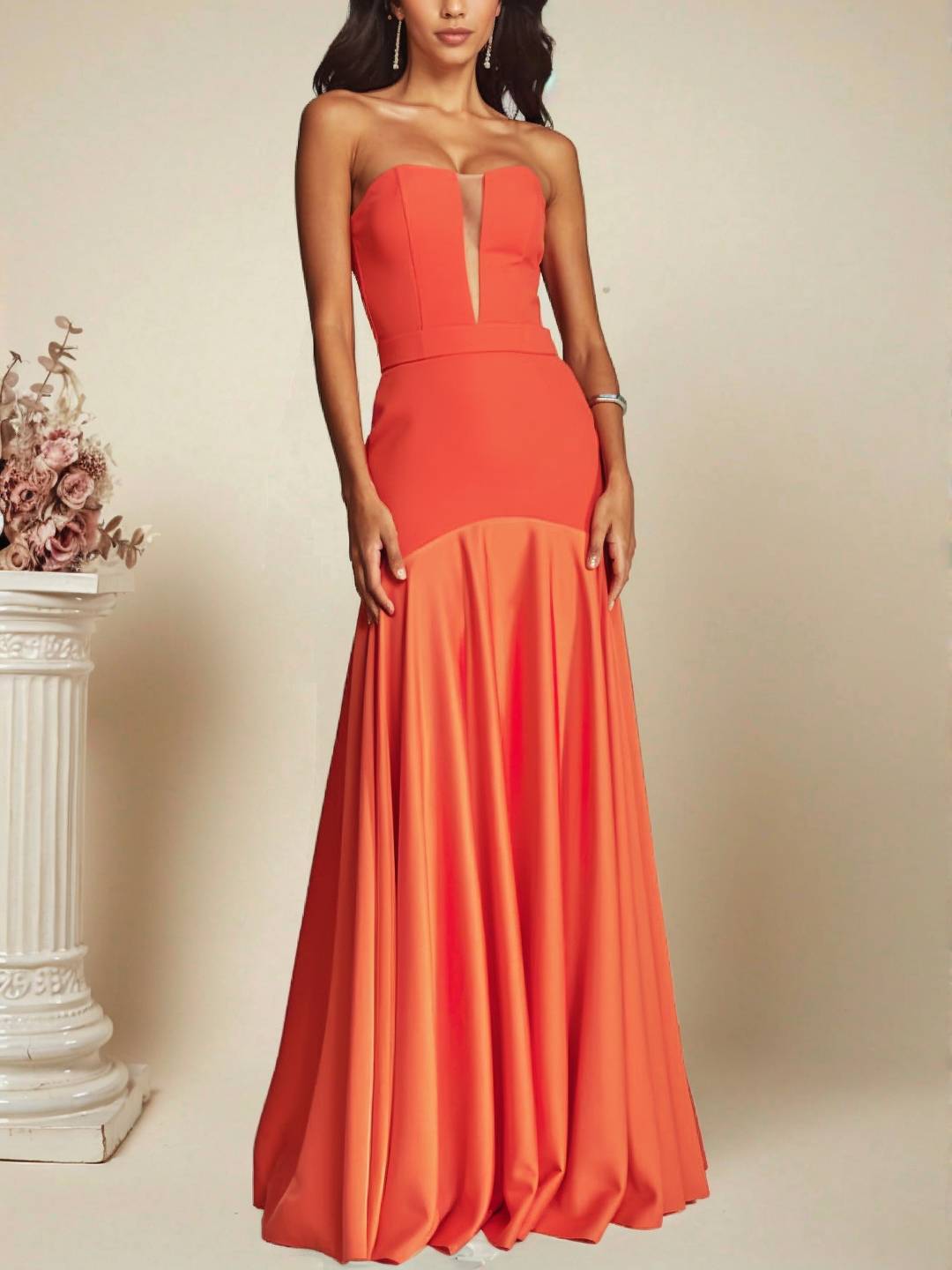 Cocolii robe longue en satin bustier sans manches coupe sirène élégant robe de soirée cérémonie idéale pour une occasion spéciale