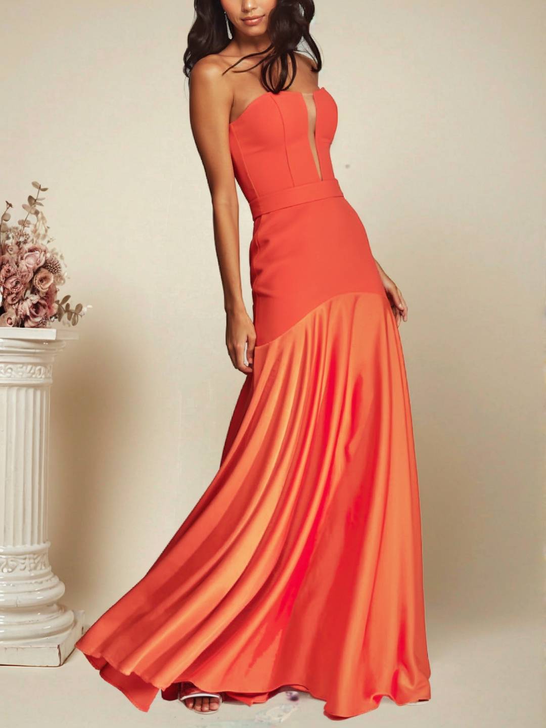 Cocolii robe longue en satin bustier sans manches coupe sirène élégant robe de soirée cérémonie idéale pour une occasion spéciale