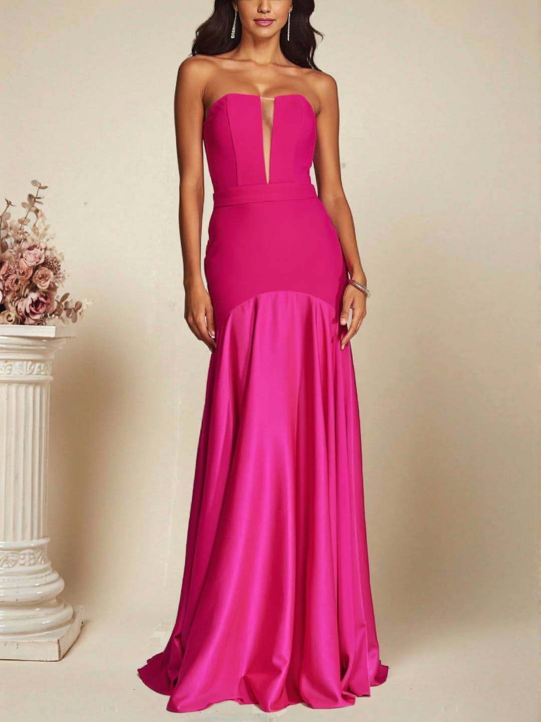 Cocolii robe longue en satin bustier sans manches coupe sirène élégant robe de soirée cérémonie idéale pour une occasion spéciale