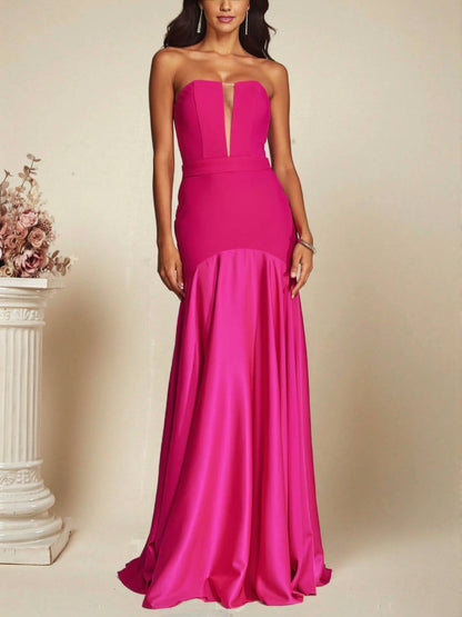 Cocolii robe longue en satin bustier sans manches coupe sirène élégant robe de soirée cérémonie idéale pour une occasion spéciale