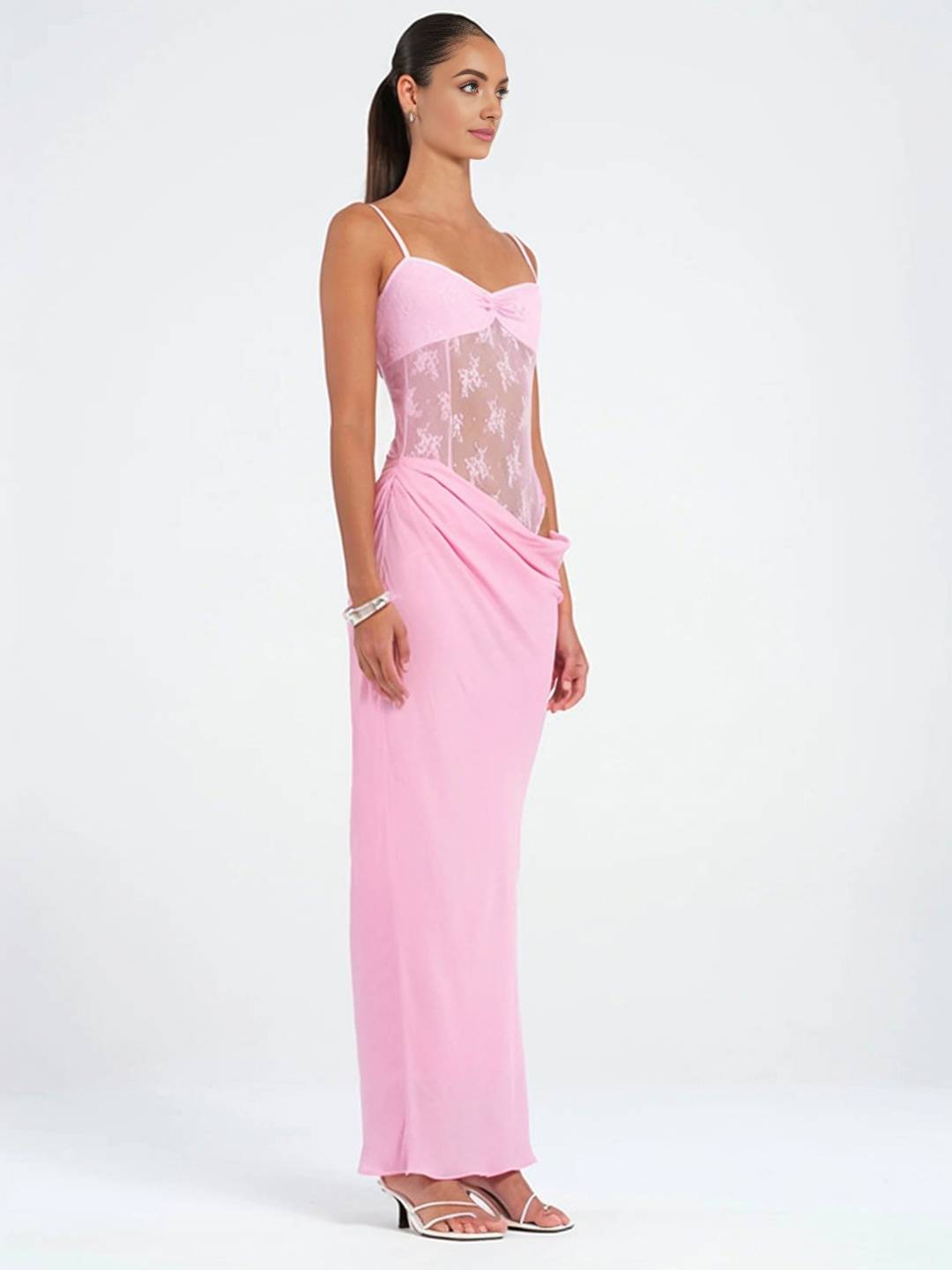 Cocolii robe longue avec bustier en dentelle transparente moulante à fines brides sans manches femme de soirée plage