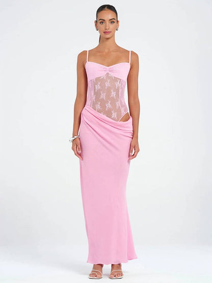 Cocolii robe longue avec bustier en dentelle transparente moulante à fines brides sans manches femme de soirée plage