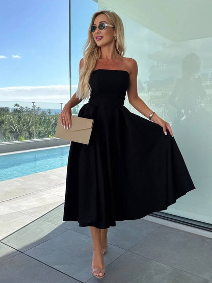 Cocolii longue robe patineuse trapèze bustier sans manches femme casual élégant bal de promo fete robe de cocktail anniversaire