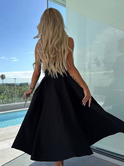 Cocolii longue robe patineuse trapèze bustier sans manches femme casual élégant bal de promo fete robe de cocktail anniversaire