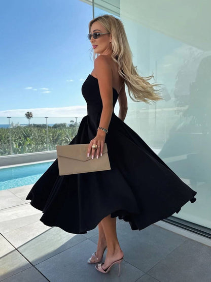 Cocolii longue robe patineuse trapèze bustier sans manches femme casual élégant bal de promo fete robe de cocktail anniversaire