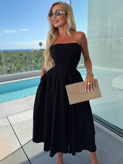 Cocolii longue robe patineuse trapèze bustier sans manches femme casual élégant bal de promo fete robe de cocktail anniversaire