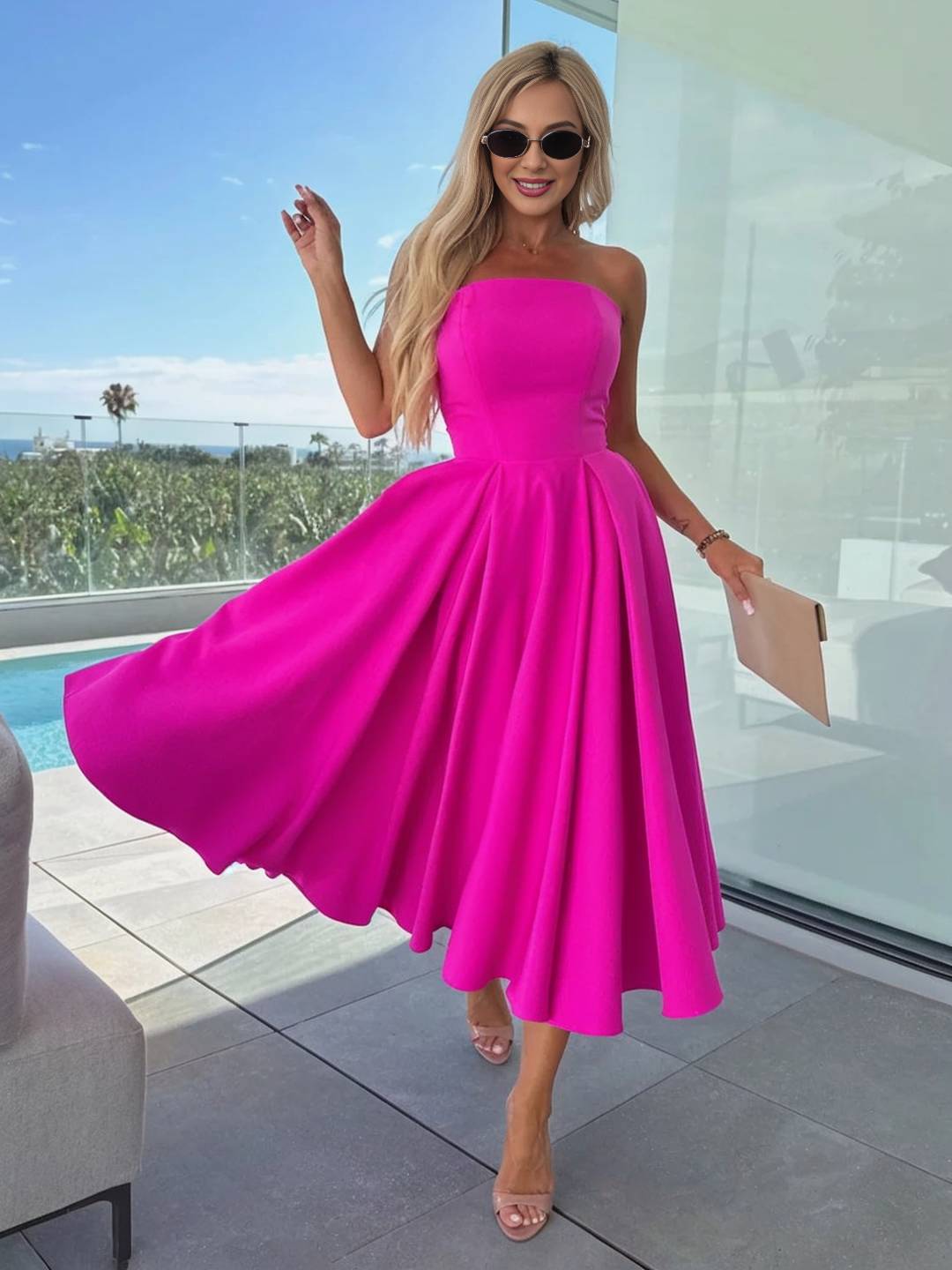 Cocolii longue robe patineuse trapèze bustier sans manches femme casual élégant bal de promo fete robe de cocktail anniversaire