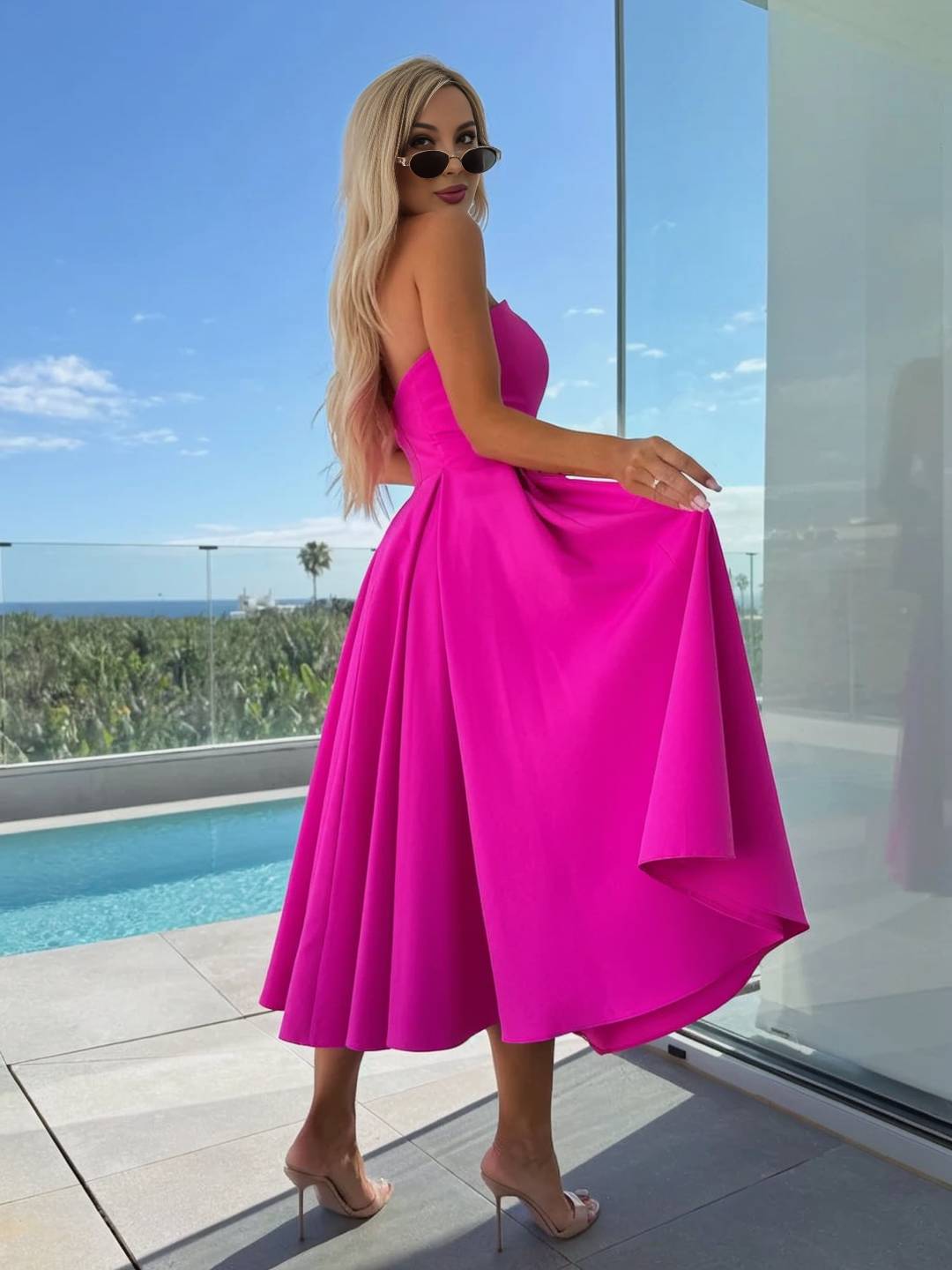 Cocolii longue robe patineuse trapèze bustier sans manches femme casual élégant bal de promo fete robe de cocktail anniversaire