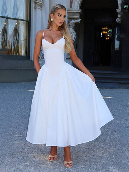 Cocolii longue robe patineuse v-cou dos nu à fines brides femme élégant vintage audrey hepburn robe bal de promo