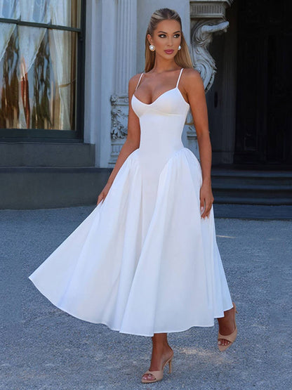 Cocolii longue robe patineuse v-cou dos nu à fines brides femme élégant vintage audrey hepburn robe bal de promo