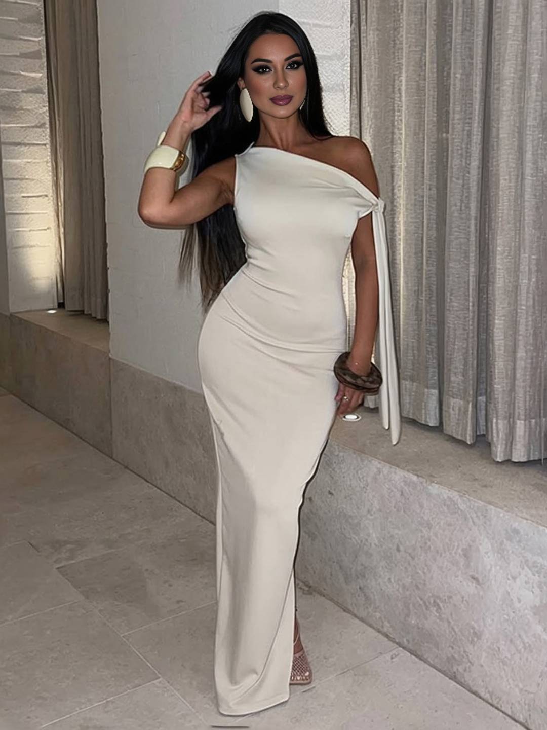 Cocolii robe longue moulante une épaule sans manches femme élégant bal de promo pour mariage cérémonie