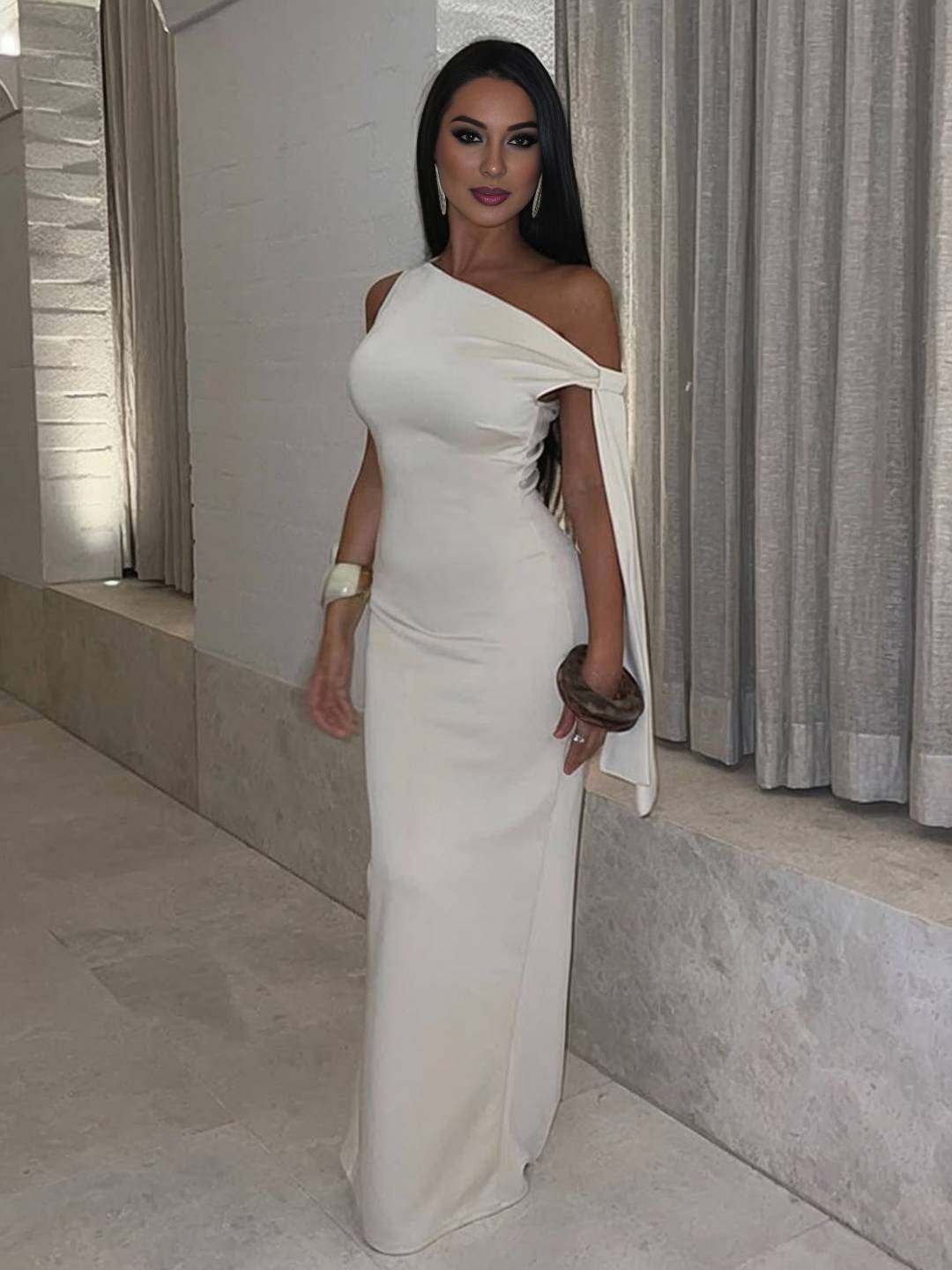 Cocolii robe longue moulante une épaule sans manches femme élégant bal de promo pour mariage cérémonie