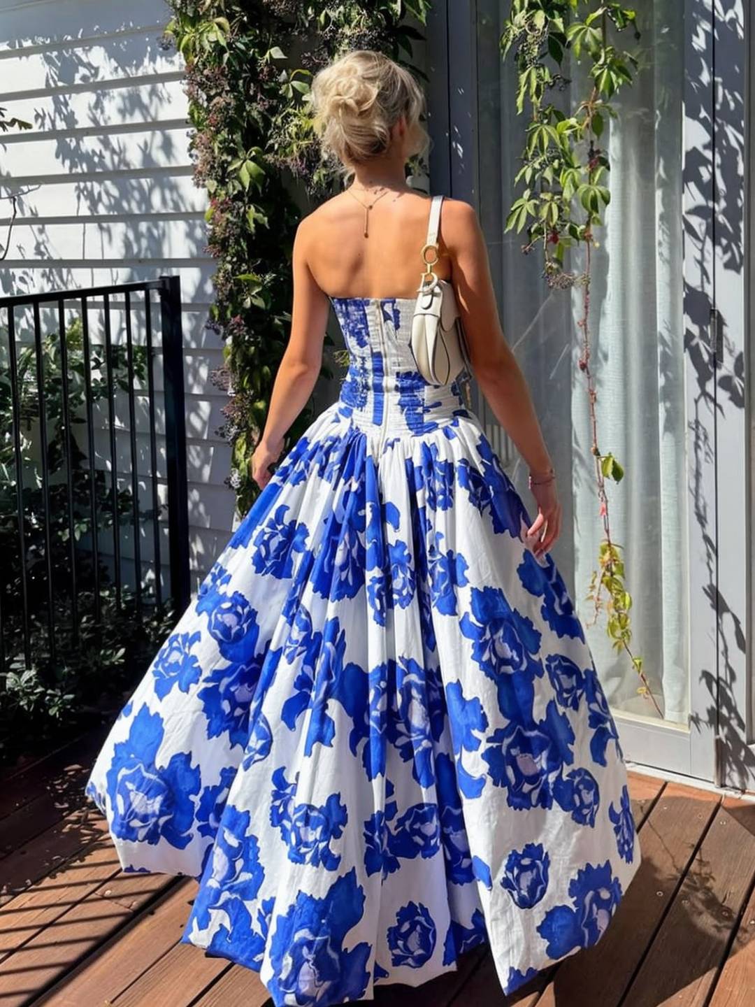 Cocolii robe longue trapèze imprimé à fleurie bustier fendu le côté sans manches femme élégant vintage bal de promo cérémonie