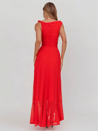 Cocolii robe longue moulante tulle une épaule fendu le côté à volantée sans manches femme élégant de soirée bal de promo