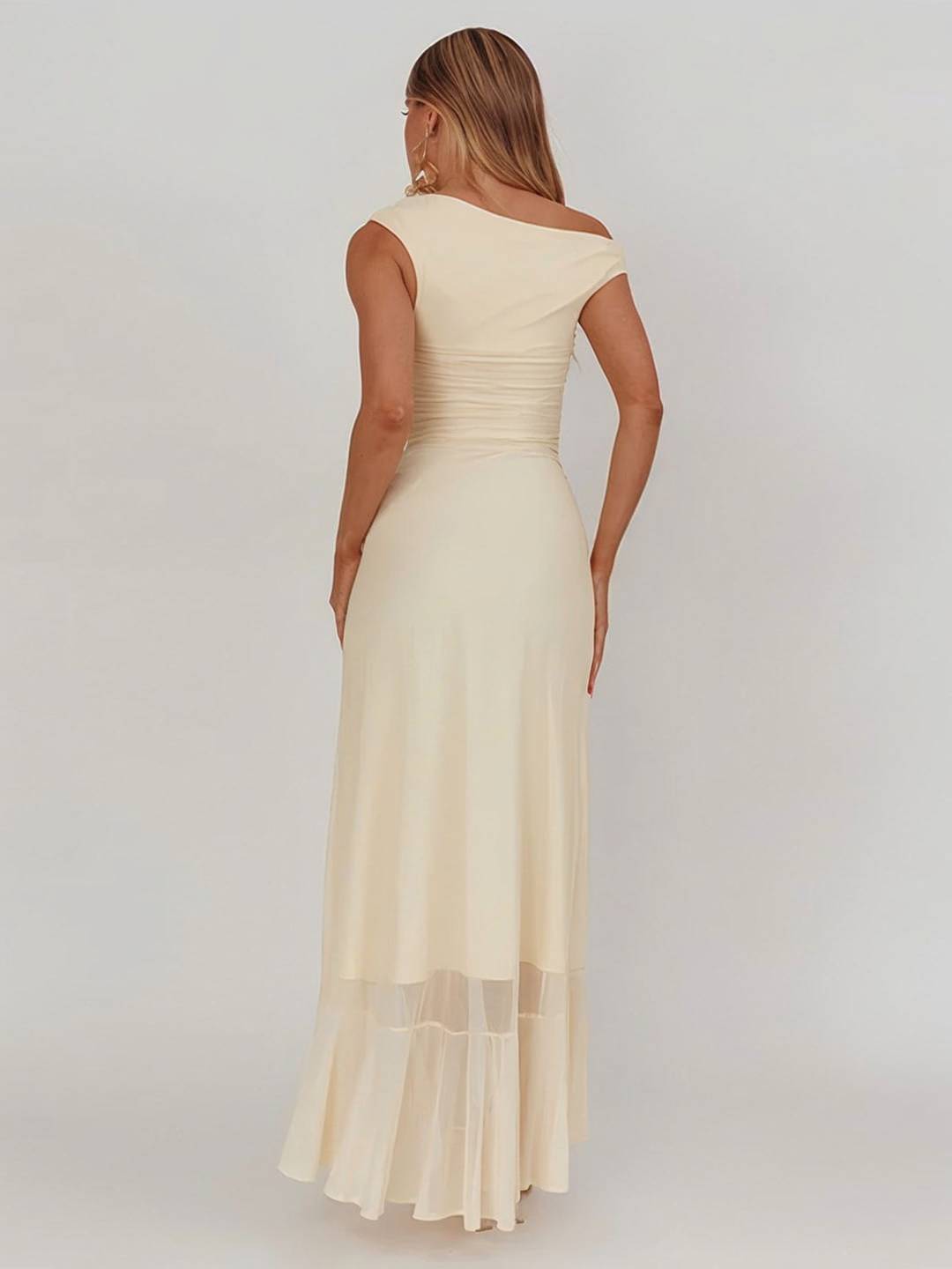 Cocolii robe longue moulante tulle une épaule fendu le côté à volantée sans manches femme élégant de soirée bal de promo