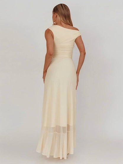 Cocolii robe longue moulante tulle une épaule fendu le côté à volantée sans manches femme élégant de soirée bal de promo