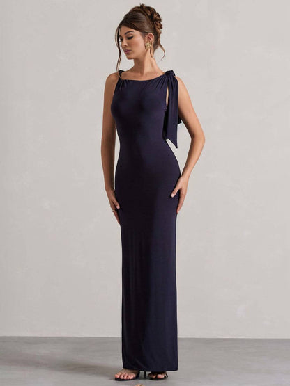Cocolii robe longue moulante sans manches femme détails noués aux épaules pour une soirée élégante
