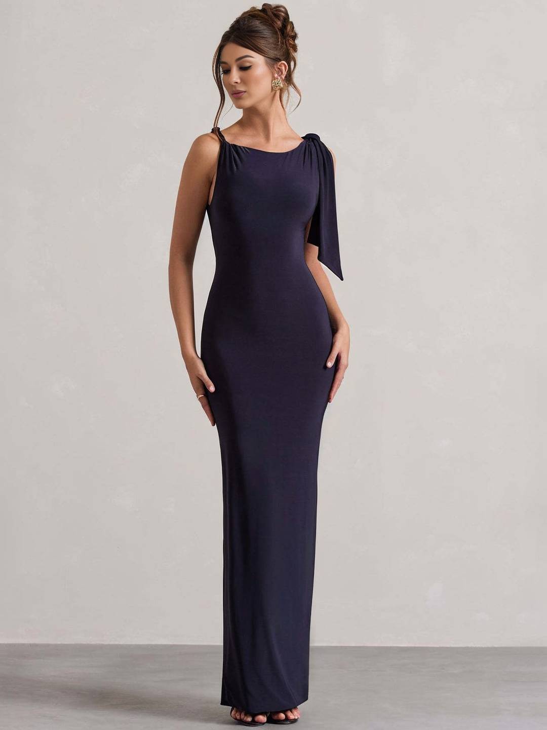 Cocolii robe longue moulante sans manches femme détails noués aux épaules pour une soirée élégante