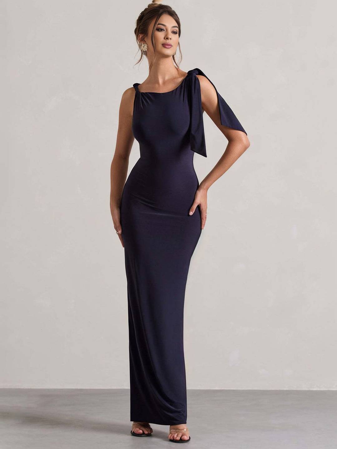 Cocolii robe longue moulante sans manches femme détails noués aux épaules pour une soirée élégante