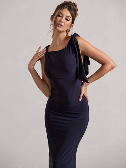 Cocolii robe longue moulante sans manches femme détails noués aux épaules pour une soirée élégante