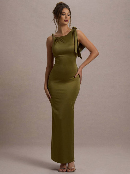 Cocolii robe longue moulante sans manches femme détails noués aux épaules pour une soirée élégante