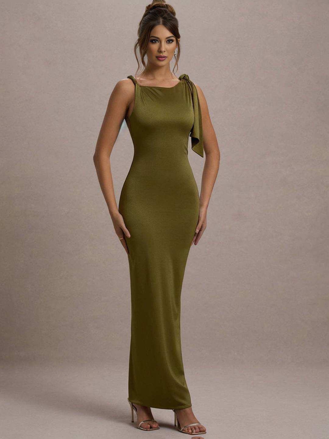 Cocolii robe longue moulante sans manches femme détails noués aux épaules pour une soirée élégante