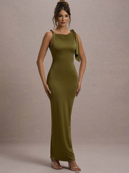 Cocolii robe longue moulante sans manches femme détails noués aux épaules pour une soirée élégante