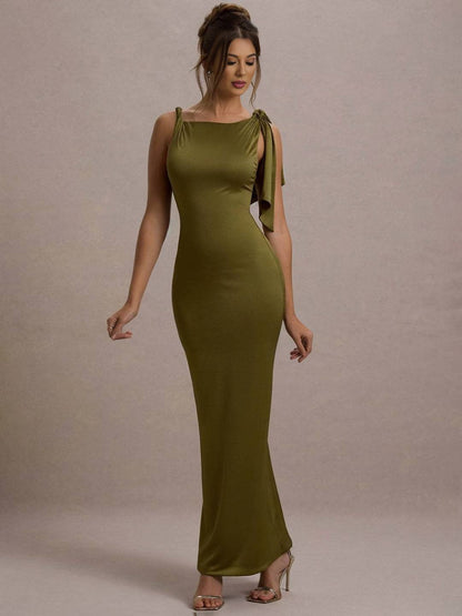 Cocolii robe longue moulante sans manches femme détails noués aux épaules pour une soirée élégante