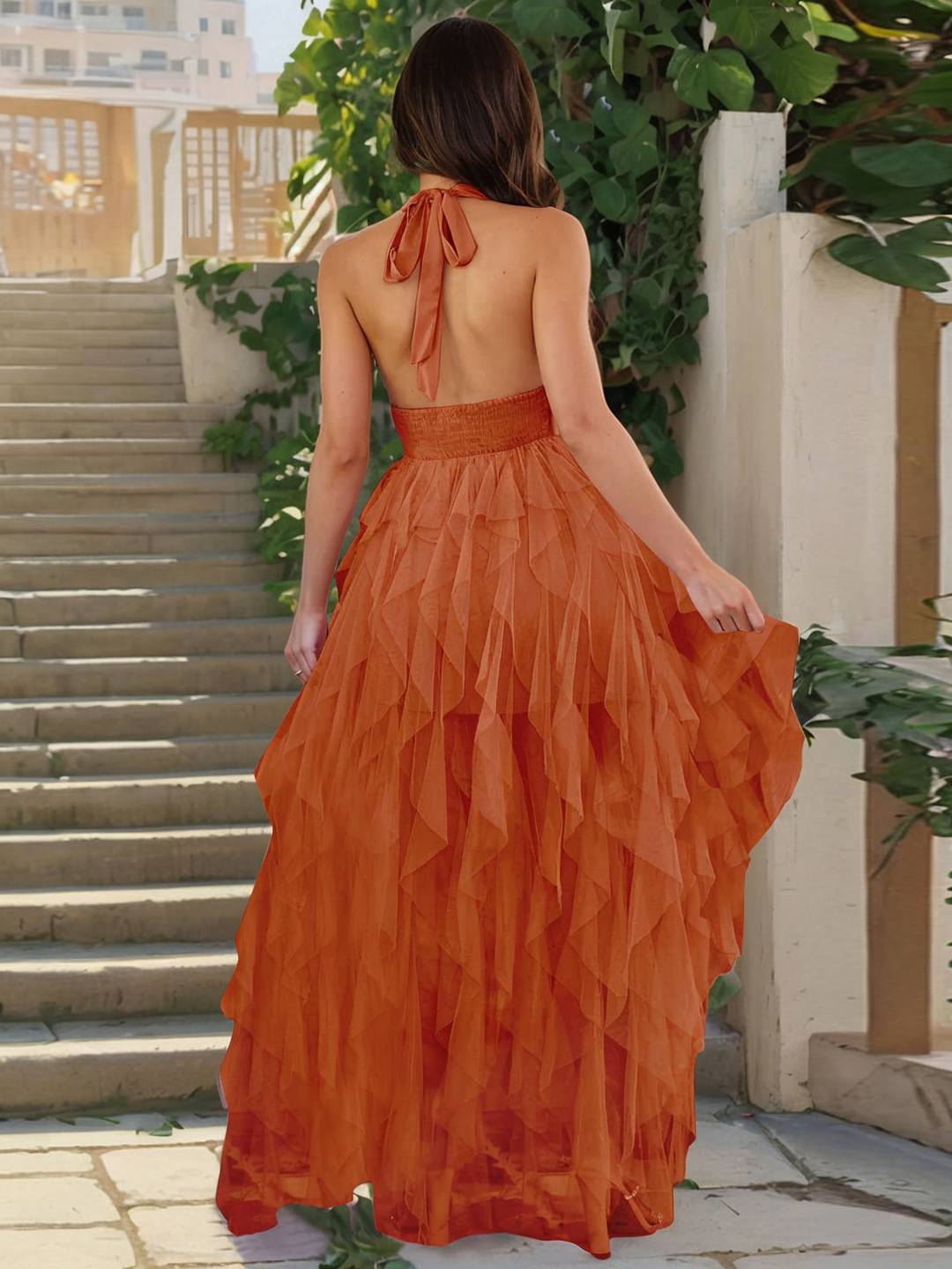 Cocolii robe longue v-cou irrégulière tulle fendu le côté sans manches femme doux élégant anniversaire cérémonie