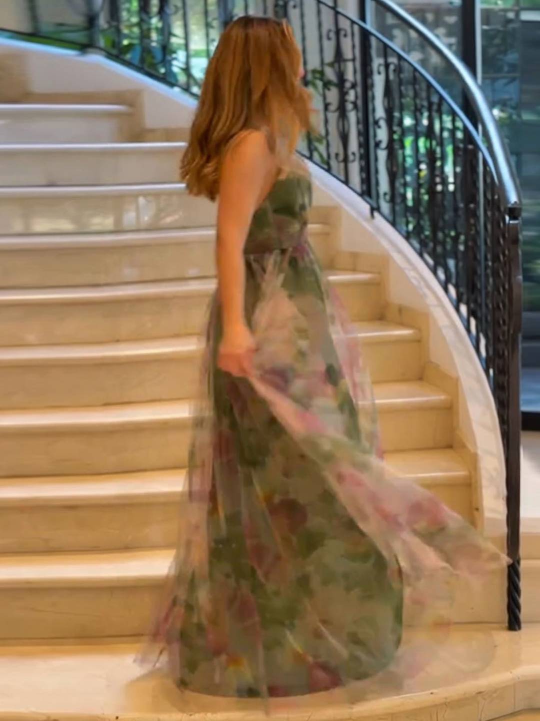 Cocolii robe longue imprimé à fleurie tulle v-cou sans manches dos nu femme élégant bohème bal de promo de plage