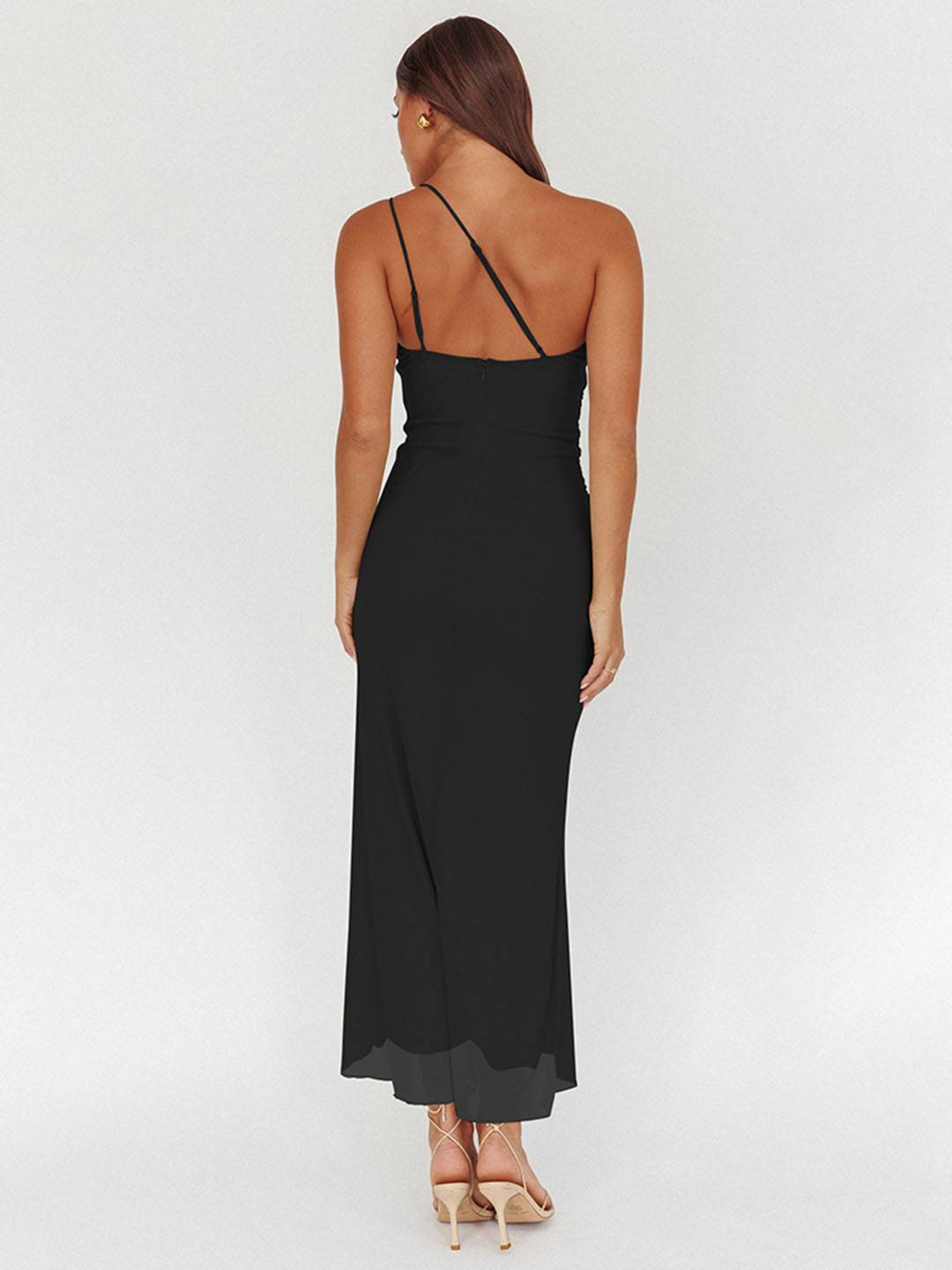 Cocolii robe longue mousseline moulante irrégulière tulle fendu fluide dos nu une épaule sans manches femme décontracté de plage