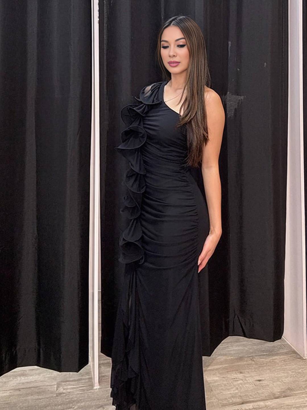 Cocolii robe longue mousseline moulante irrégulière tulle fendu fluide dos nu une épaule sans manches femme décontracté de plage