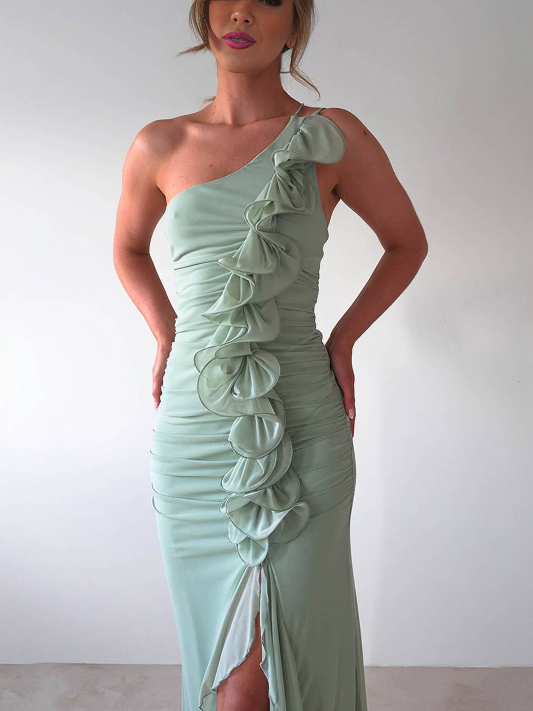 Cocolii robe longue mousseline moulante irrégulière tulle fendu fluide dos nu une épaule sans manches femme décontracté de plage